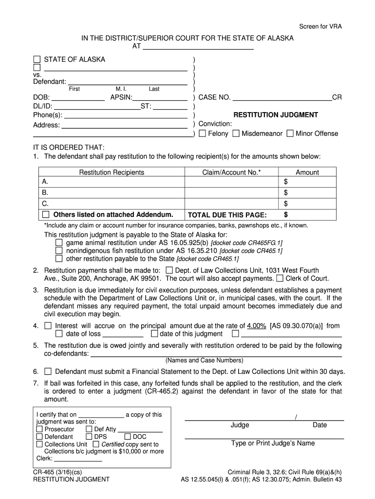 Restitution Agreement Form