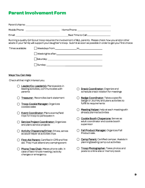 Girl Scout Parent Involvement Form