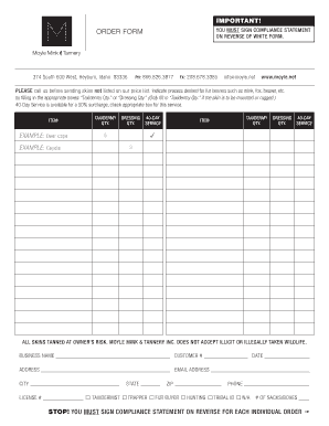 Moyle Mink and Tannery Order Form