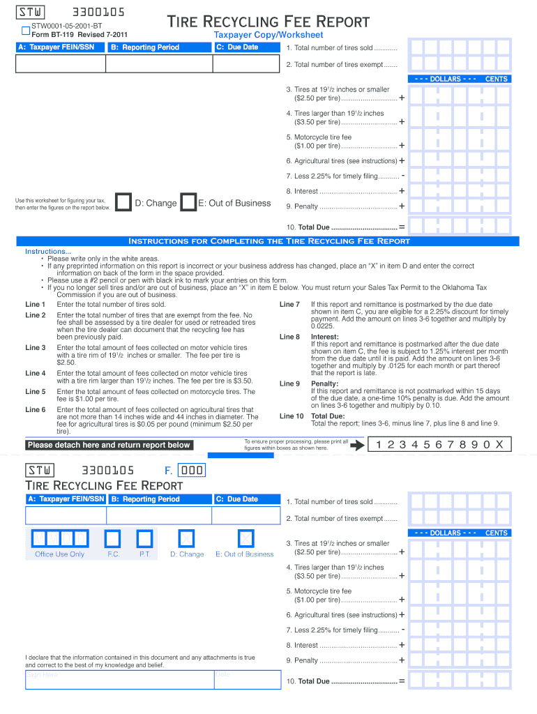  Oklahoma Waste Tire Report  Form 2011-2024