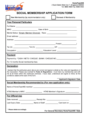 Hometeamns Social Membership  Form