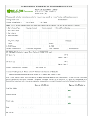 Religare Dematerialisation Request Form