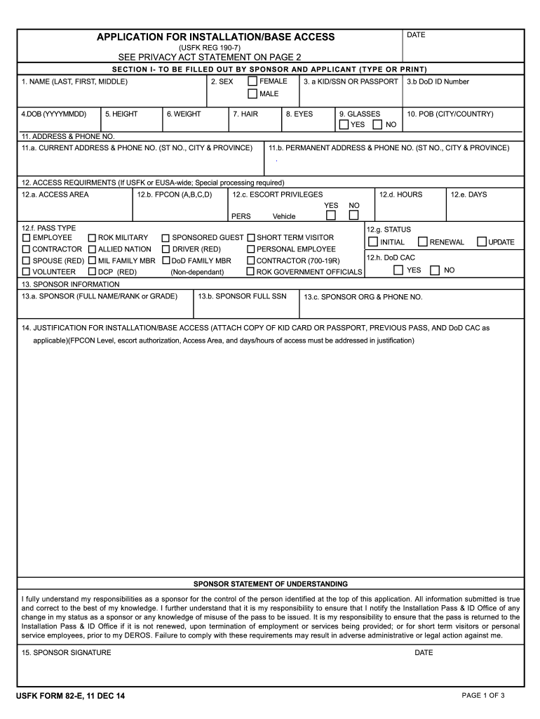  Usfk Form E 2014-2024