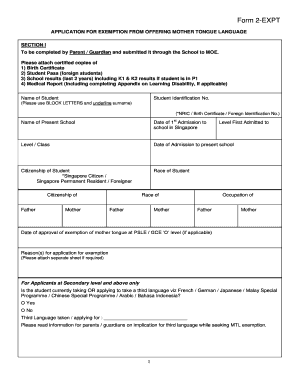 Mother Tongue Exemption Letter Sample  Form