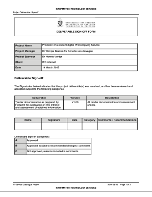 Project Deliverable Sign off Template  Form