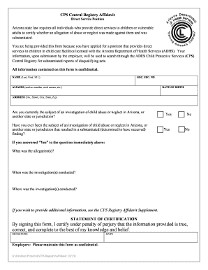 CPS Central Registry Affidavit Direct Service Position  Form