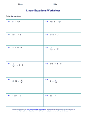 Linear Equations Worksheet  Form