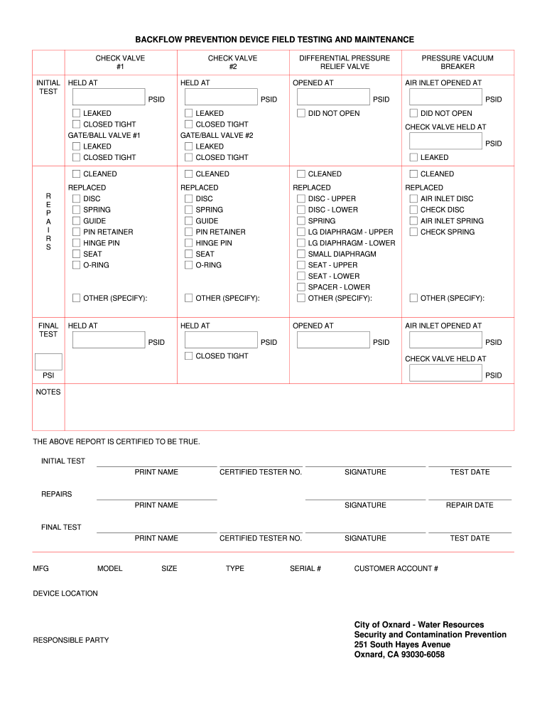 Backflow Prevention Device Form  Public Works  City of Oxnard