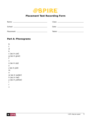 Spire Placement Test  Form