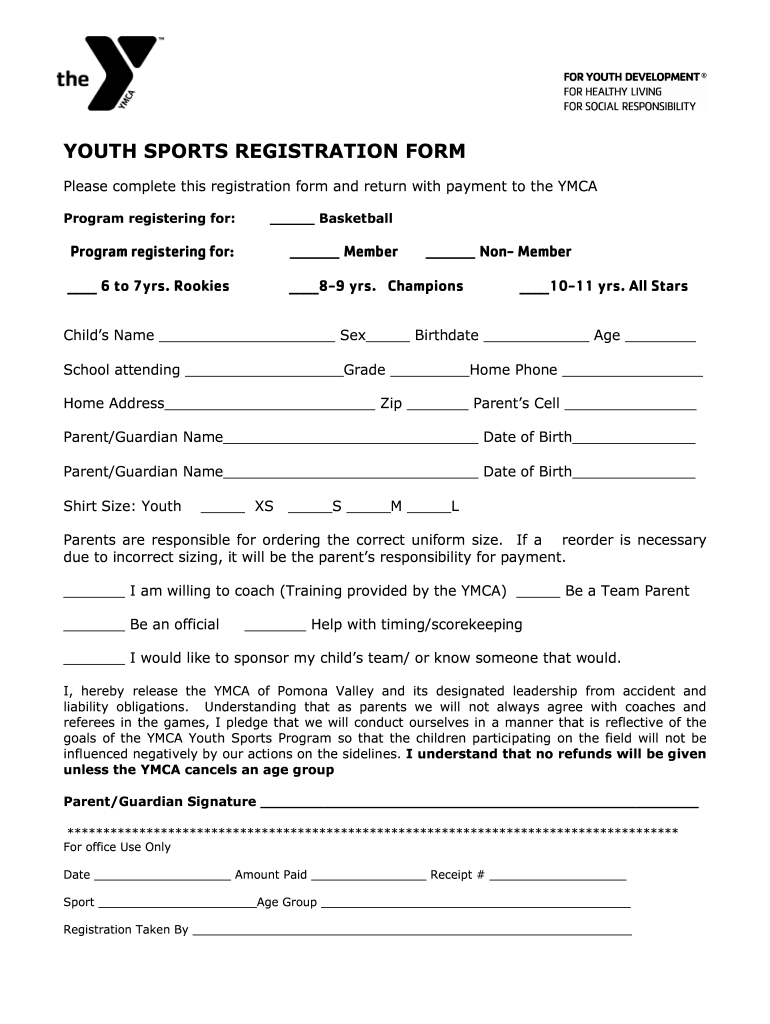 Youth Sports Sign Up Form PDF