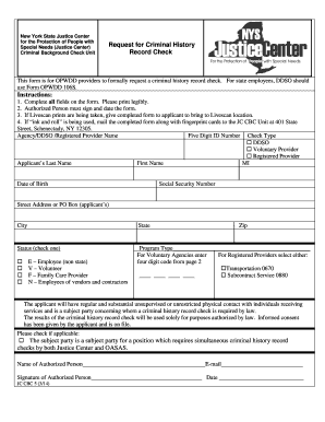 Request for Criminal History Record Check New York  Form