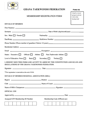 Taekwondo Admission Form PDF