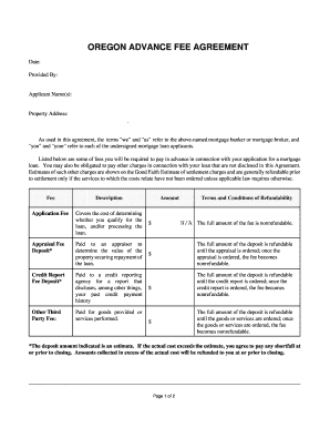 OREGON ADVANCE FEE AGREEMENT Ccalldayloancom  Form