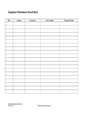 Maintenance Record Sheet  Form