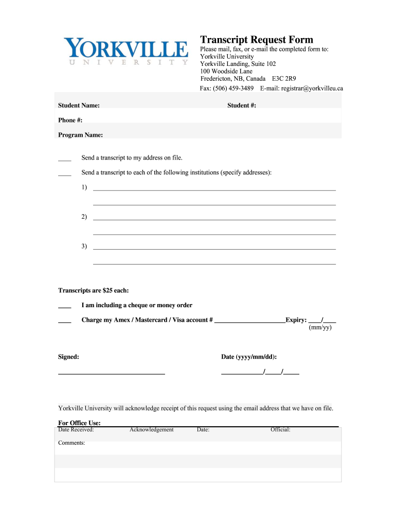 Yorkville University Transcript Request  Form