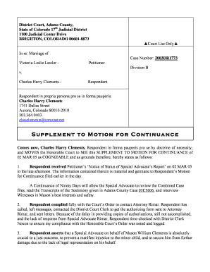 Sample Motion for Continuance Colorado  Form