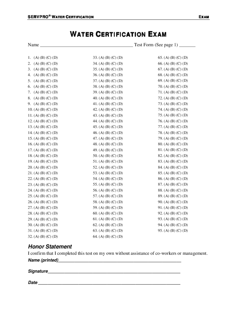 Servpro Water Certification Exam Answers  Form