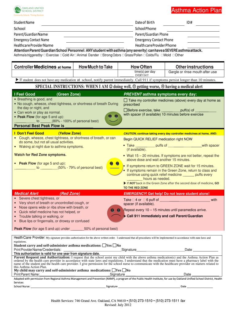  Asthma Action Plan Oakland Unified School District 2012-2024