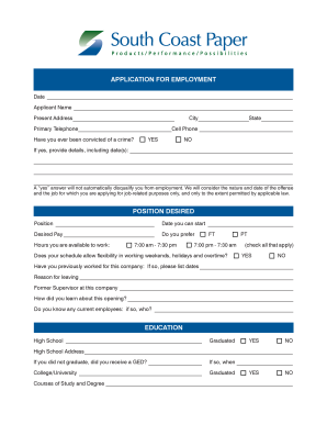 South Coast Paper Careers  Form