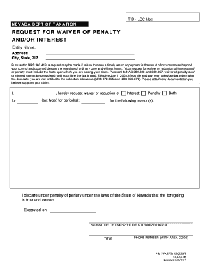 Nevada Request for Waiver of Penalty Andor Interest Form