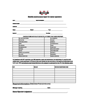 Monthly Maintenance Report for Owner Operators  Form
