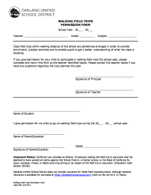 Walking Field Trips Approval Process Oakland Unified School District  Form