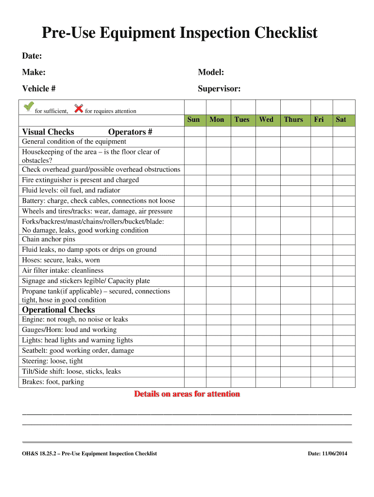  Pre Use Checklist 2014-2024