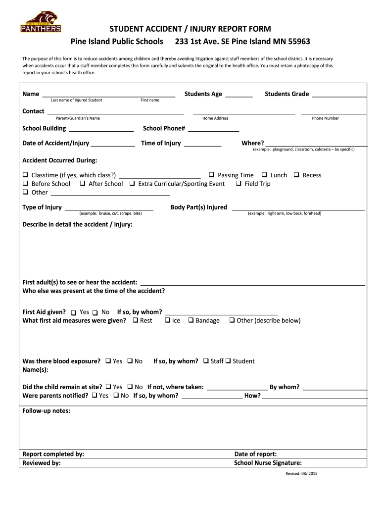  Student Accident Report Form 2015-2024