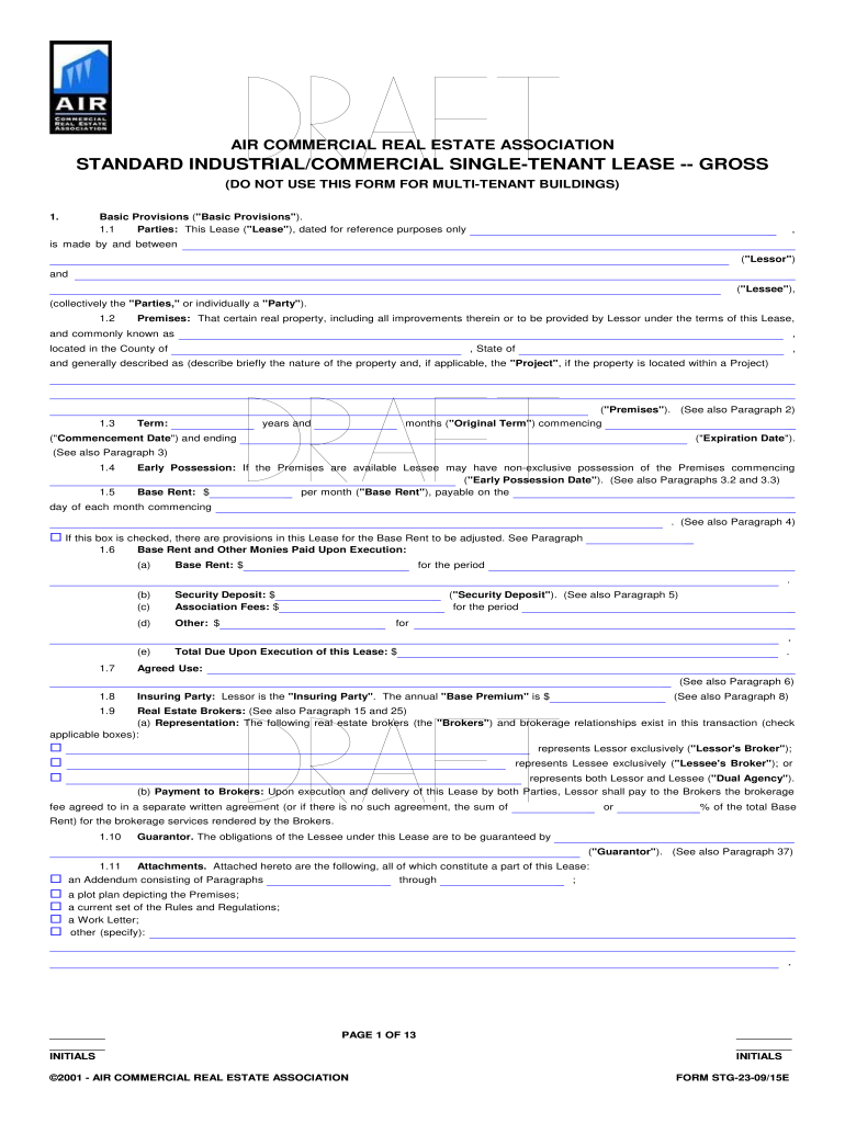 Air Commercial Lease Form PDF