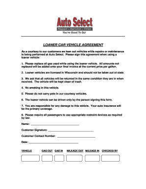 Vehicle Loaner Agreement PDF  Form