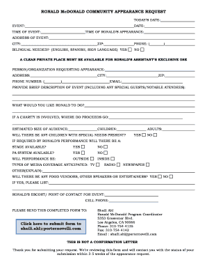 Ronald Mcdonald Appearance Request  Form