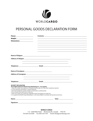 PERSONAL GOODS DECLARATION FORM World Cargo