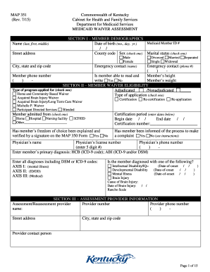 MAP 351A Form Waiver Assessment Kentucky Chfs Ky