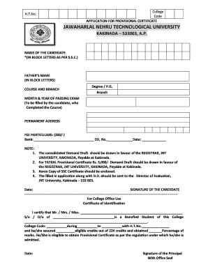 Jntuk Certificate Download  Form