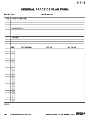 Football Practice Template PDF  Form