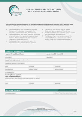 Queensford College Application Form
