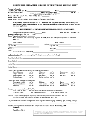 Warfighter Refractive Surgery Information Briefing Sheet Afsc