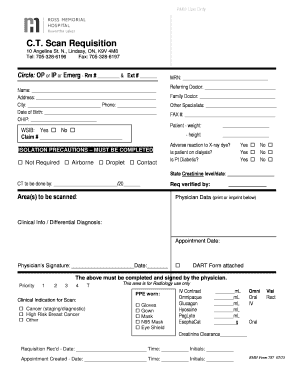 CT Scan Requisition Ross Memorial Rmh  Form