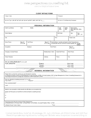 CLIENT INTAKE FORM New Perspectives Counselling Newperspectivescounselling