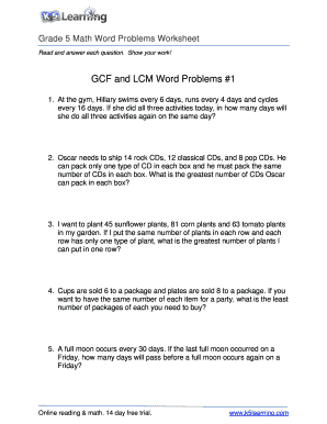 Lcm and Gcf Word Problems with Answers PDF  Form