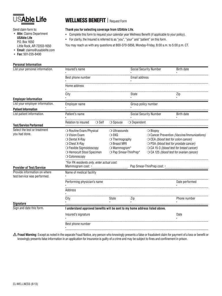  Usable Life Wellness Benefit Request Form 2013-2024