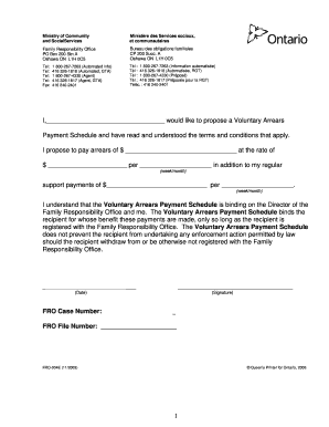 Fro Voluntary Arrears Payment Schedule  Form