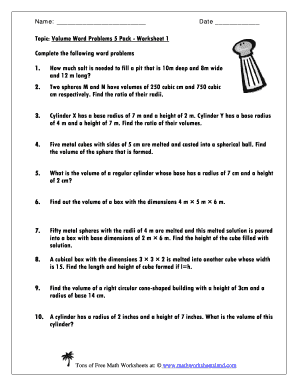 Volume Word Problems Worksheets with Answers PDF  Form