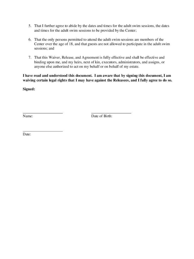 Swimming Pool Liability Waiver Fill Out and Sign Printable PDF