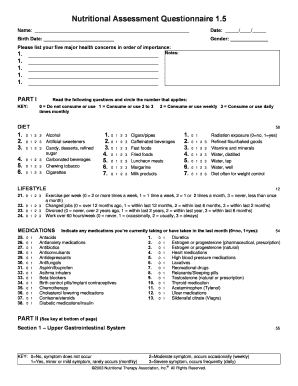 Nutritional Questionnaire  Form