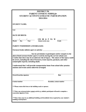 Consent Form for Sports Participation