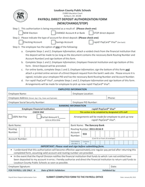 Direct Deposit Authorization Form Loudoun County Public Schools Lcps