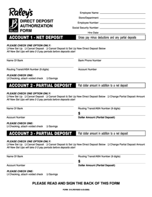 DIRECT DEPOSIT AUTHORIZATION FORM Raleys