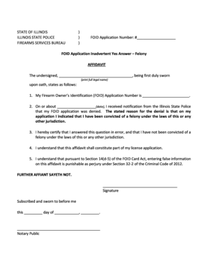 State of Illinois Inadvertant Yes Answer Affidavit  Form