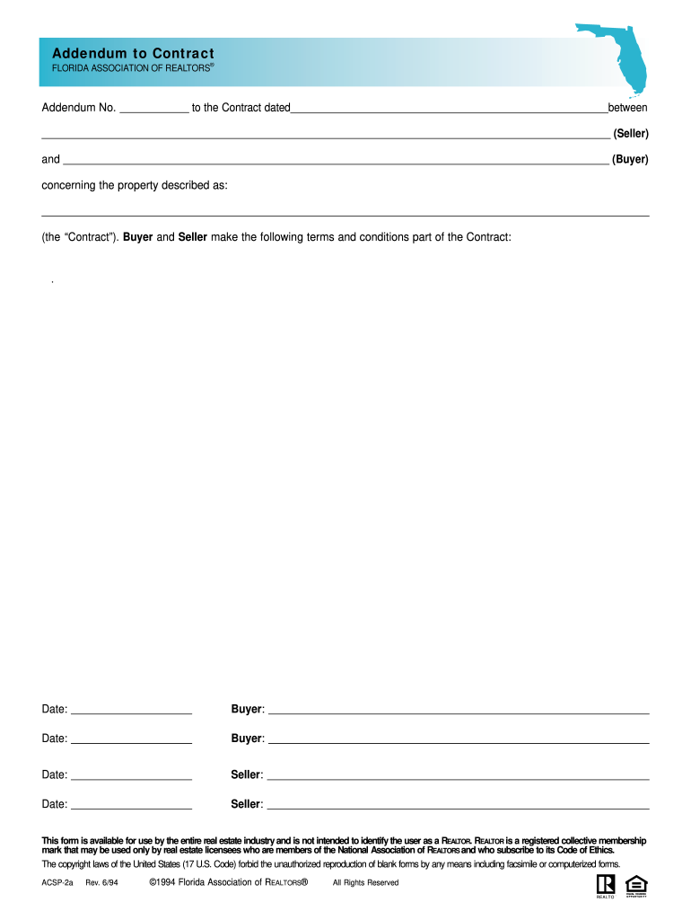 Addendum to Contract Realty 3000  Form